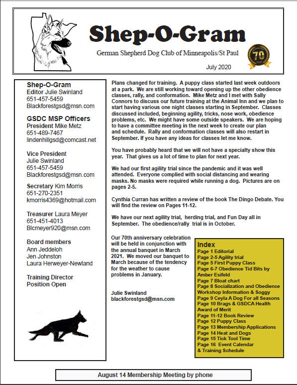 GSDCMSP Shep-O-Gram July, 2020